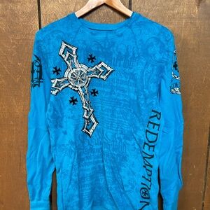 Mens Y2K Raw State Redemption All Over Print Grunge Punk Shirt Size L